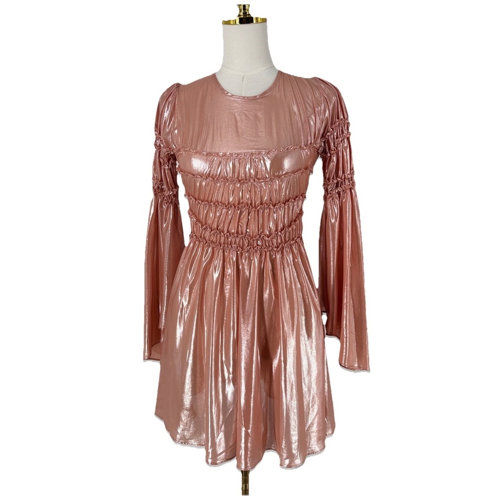 Georgia Hardinge Metallic Ruched Fairy Mini Dress‎ Size 6 Rose Gold Statement